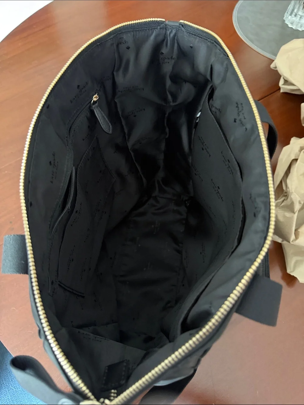 kate spade black nylon backpack with gold hardware